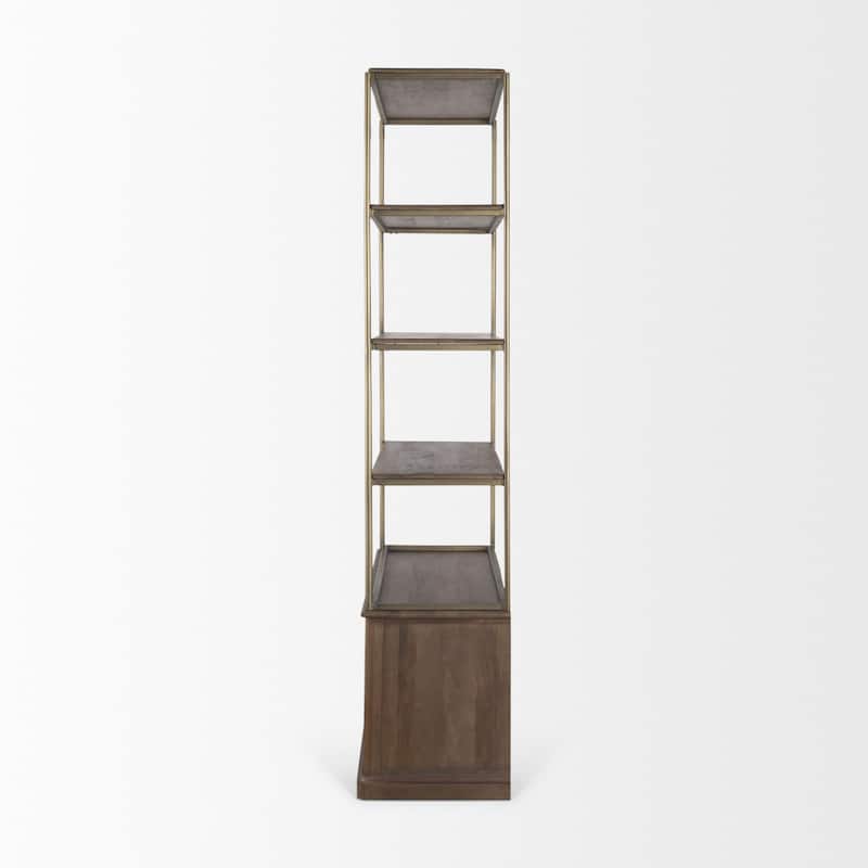 Baron Light / Dark Brown Wood w/ Antiqued Aged Brass Metal 2-Door / 4-Door Open Shelving Unit