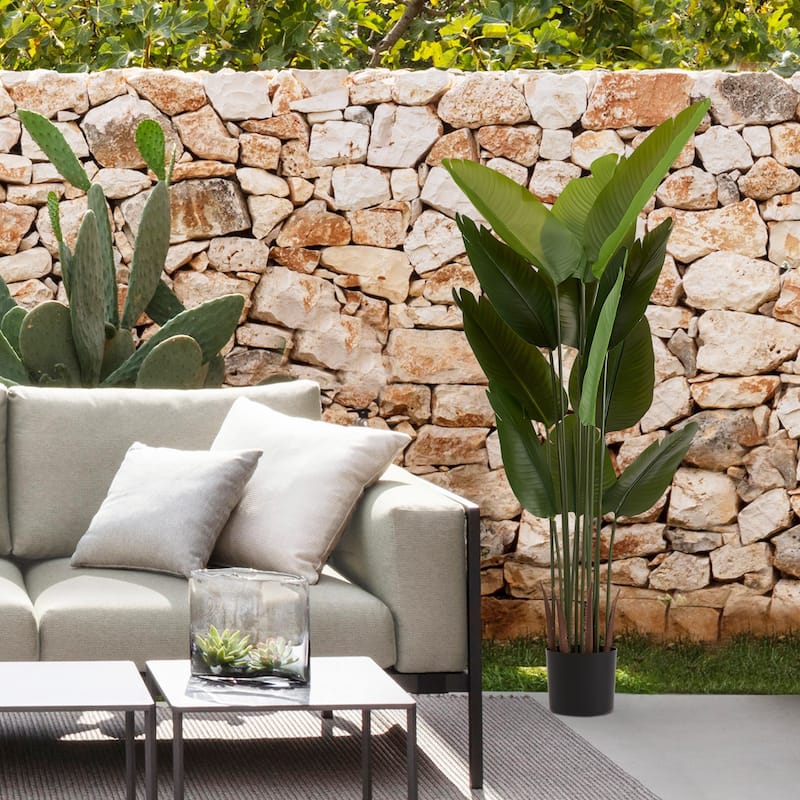 Artificial Bird of Paradise Plant, 5.2ft Tall Faux Tropical Palm Tree in Pot for Indoor or Outdoor Home, 2pcs/set