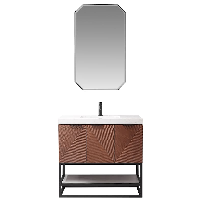 Mahon Single Bath Vanity with Composite Stone Top and Mirror - 36in. - Matte Black Base