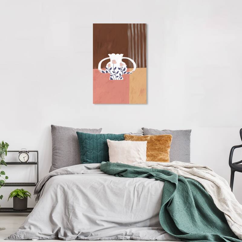 Wynwood Studio Canvas Floral and Botanical Floral Amphora Brown and Modern & Contemporary Wall Art Canvas Print - 36 x 24