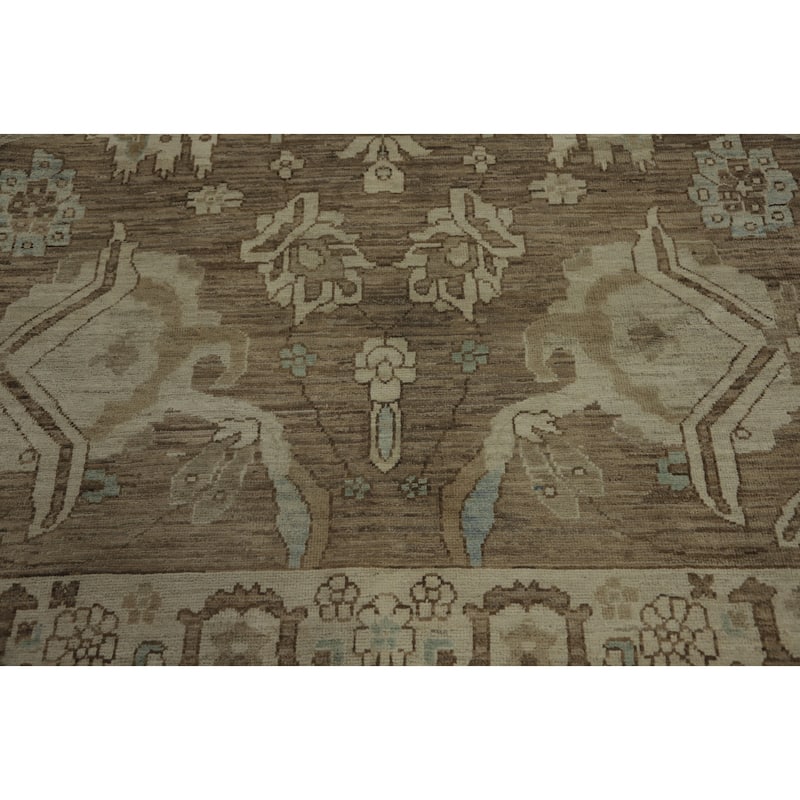 Hand Knotted Oriental 100% Wool Carpet Transitional All-Over Brown Oushak Area Rug - 10' 0'' X 7' 9''