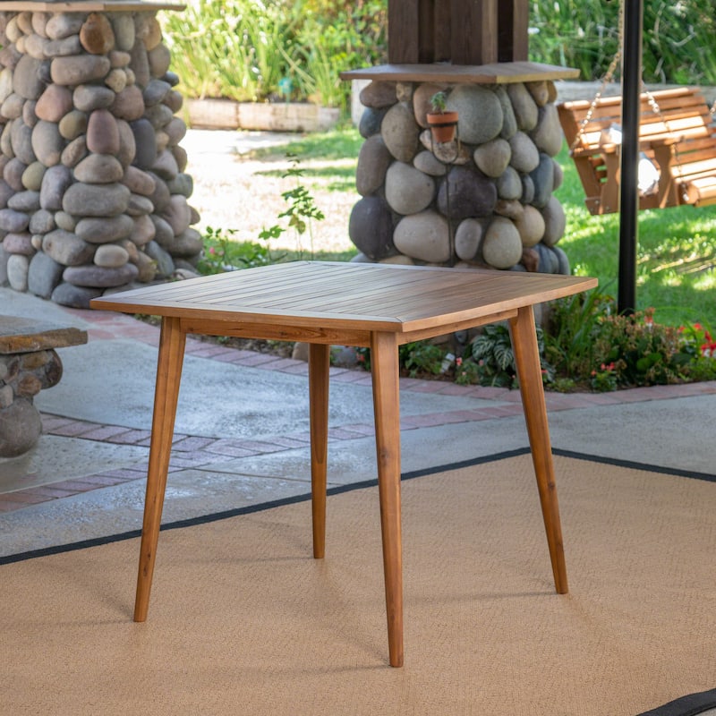 Roomfitters Modern Square Acacia Wood Dining Table with Toothpick Legs, Water Resistant, Teak Finish - Brown