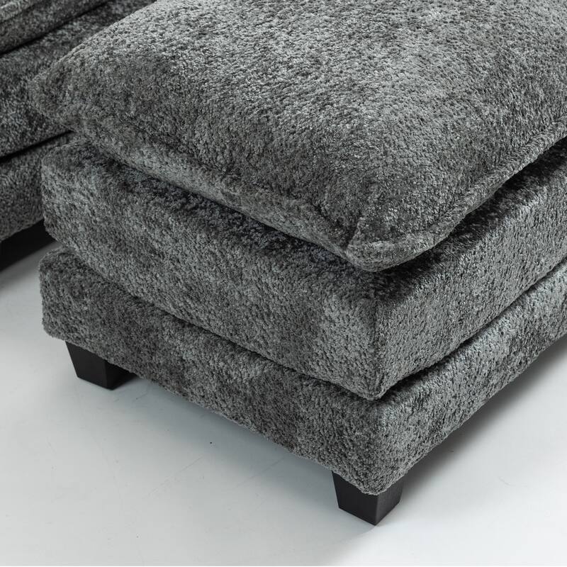 Boucle Oversized Sofa with Ottoman, Double Deep Cushion, Thick Armrests, and High-Resilience Sponge