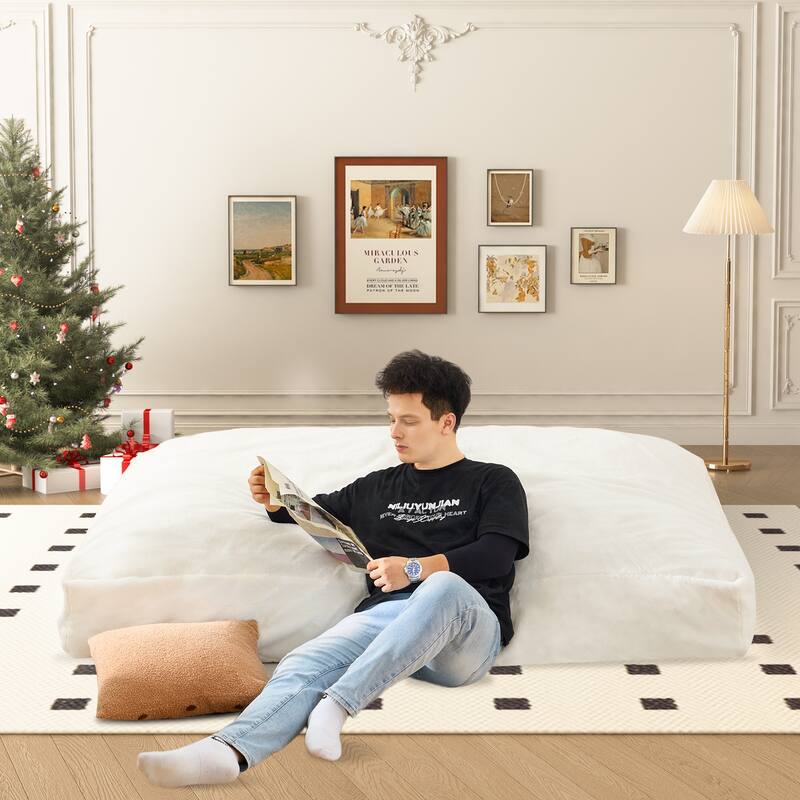 Convertible Bean Bag Chair Bed with Side Pocket and Washable Cover for Living Room Bedroom