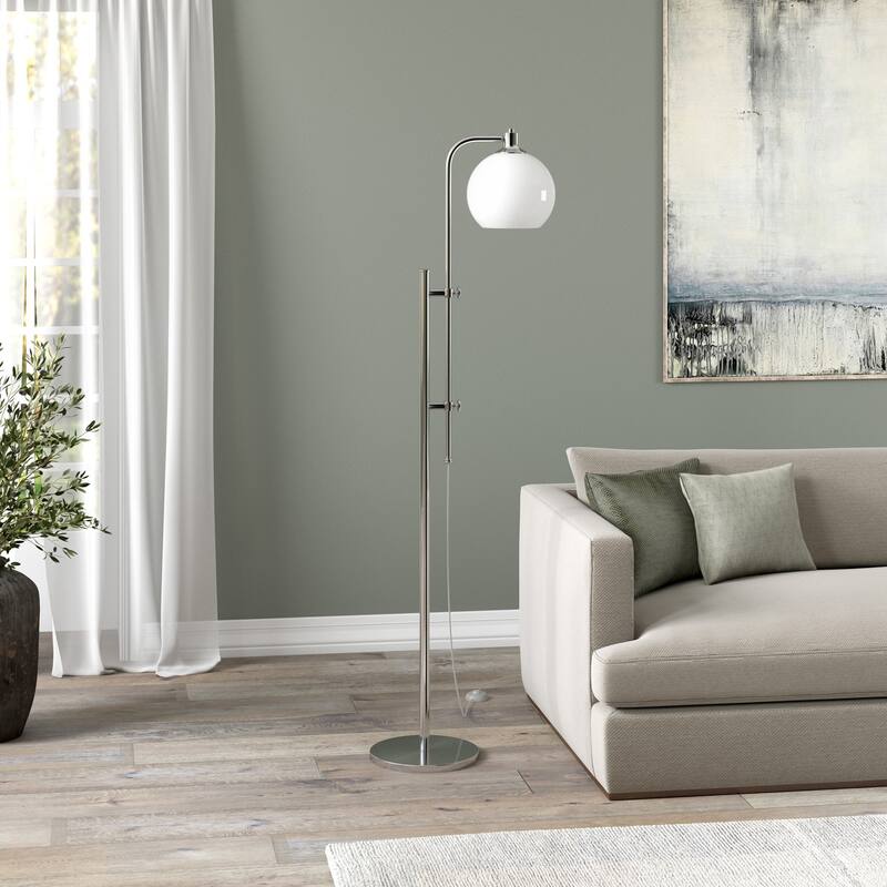 Antho Height Adjustable Floor Lamp with Glass Shade - Polished Nickel/White Milk Shade