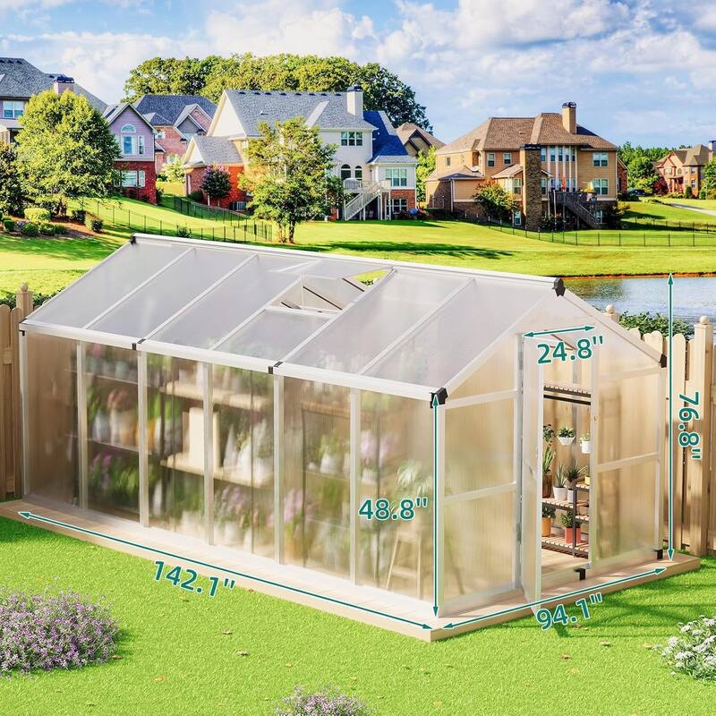 8x12 Ft Large Walk-In Outdoor Greenhouse Ideal For Winter Gardening In Backyard, Patio, And Lawn,Sliver - 8 x 12FT