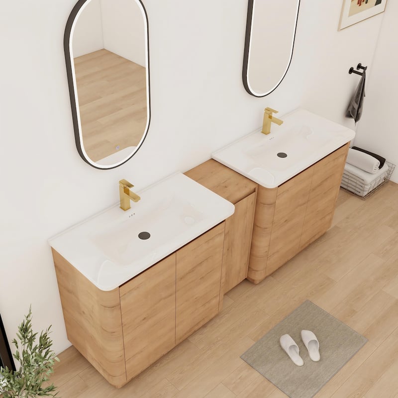 Bathroom Vanity With Sink In 36/40/48/52/60/64/84/92 Inch, Freestanding Bathroom Vanity With Doors and Adjustable Shelf