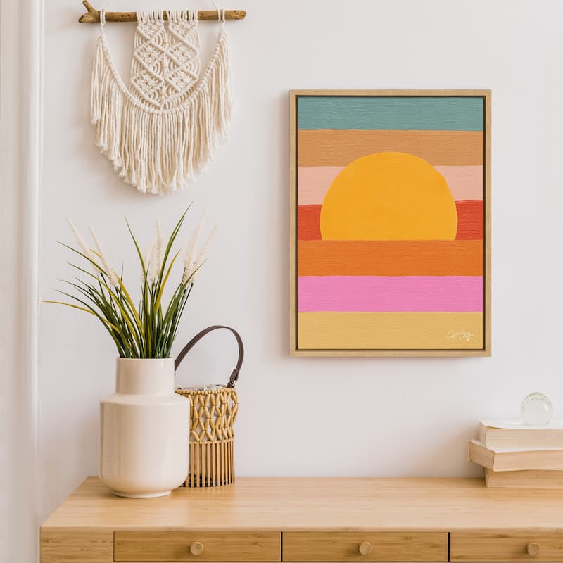 Kate and Laurel Sylvie Sunset Waves Framed Canvas by Cat Coquillette