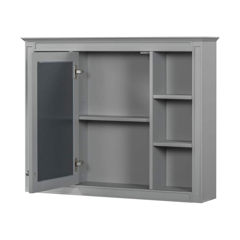 35'' x 27.5'' Modern Bathroom Wall Medicine Cabinet, Wall Mounted Bathroom Storage Cabinet with Mirror and 6 Open Shelves - N/A