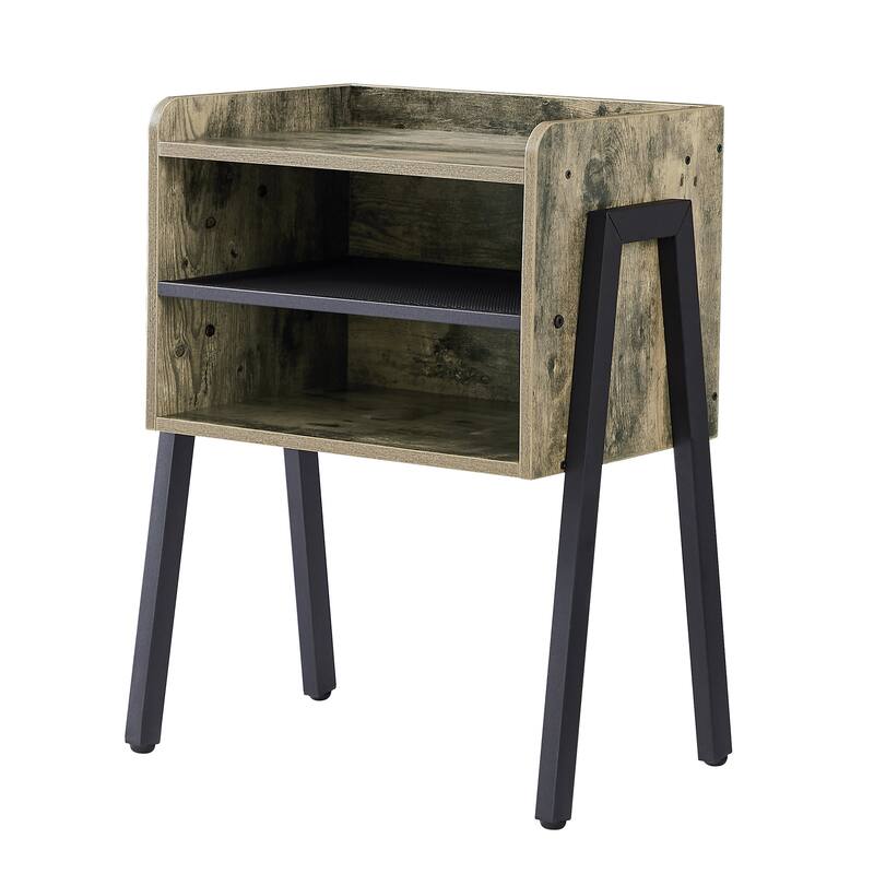 VECELO Gray Mid-Century Modern 3-Tier Stackable Nightstand Set of 1/2 Nightstands with Metal Frame for Bedroom Living Room