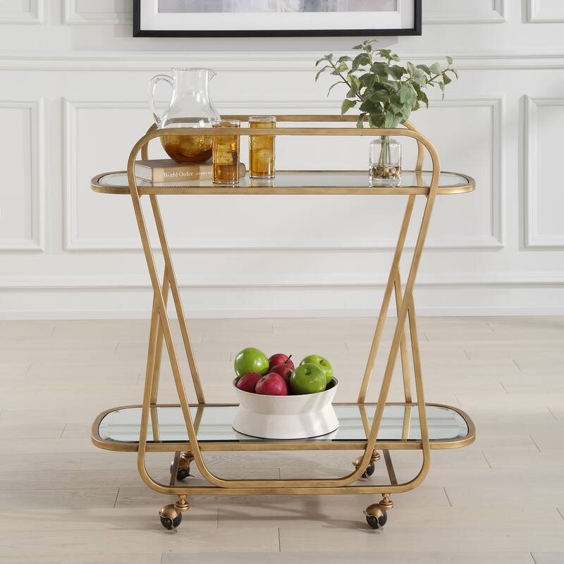 Uttermost 22907 Swain 36" Wide Glass and Iron Serving Cart with Two