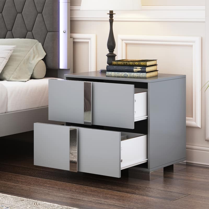 23.3" Elegant Nightstand Classic Bedside Storage with Metal Foot and 2 Drawers - Grey