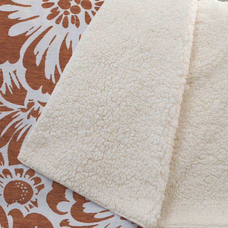 Premium Machine Washable Modern Floral Sherpa Throw Blanket