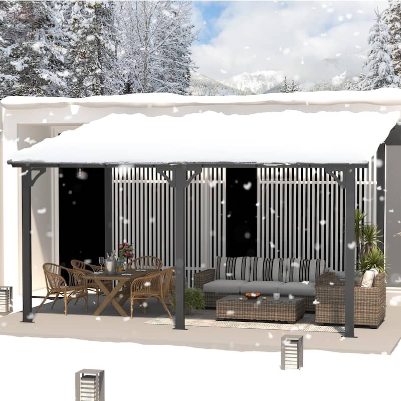 AECOJOY Large Wall-Mounted Heavy Duty Gazebo Hard Top Lean to Pergola with Roof