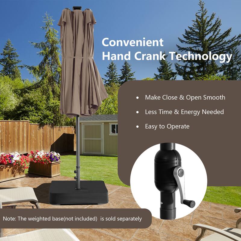 Costway 15FT Twin Patio Double-Sided Umbrella 48 Solar LED Lights - 15.4' x 9.2' x 8'