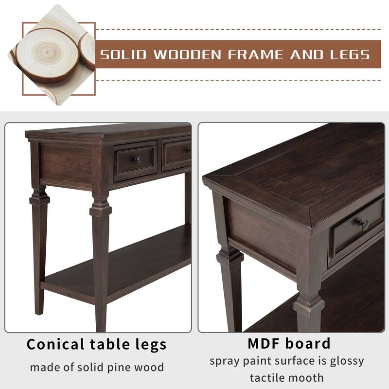 Classic Console Table with 3 Top Drawers and Open Style Bottom Shelf