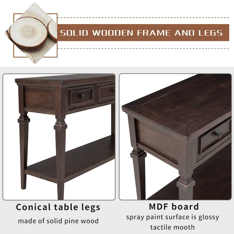 Console Table with Drawers and Open Bottom Shelf