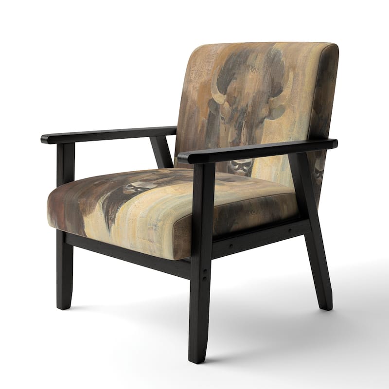 Designart "Into The Wild Gold Buffalo" Upholstered Modern Farmhouse Accent Chair - Arm Chair - Arm Chair