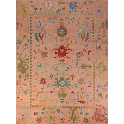 Oushak Indian Area Rug Hand-Knotted Floral Wool Carpet - 8'11"x 11'11"