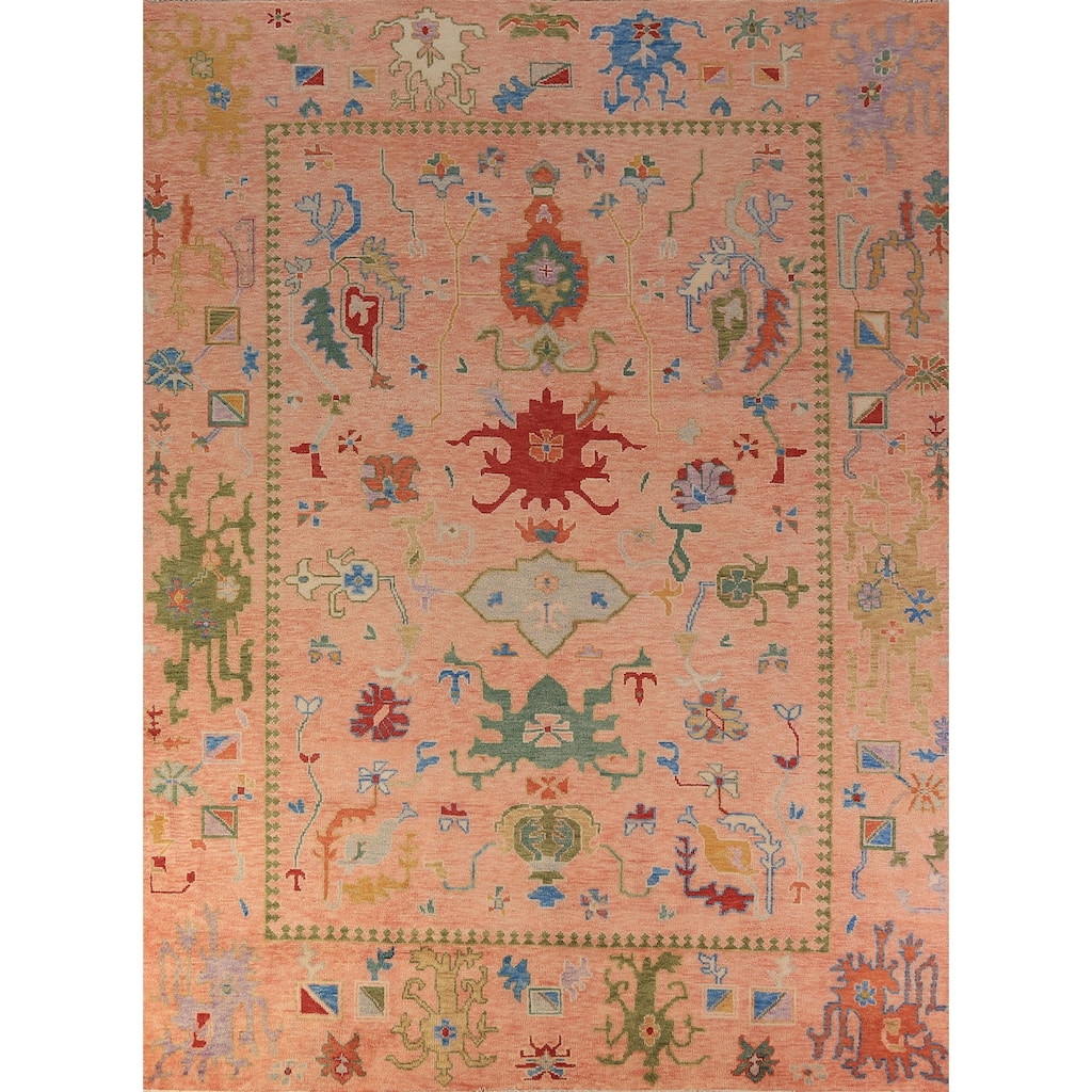 Oushak Indian Area Rug Hand-Knotted Floral Wool Carpet - 8'11"x 11'11"
