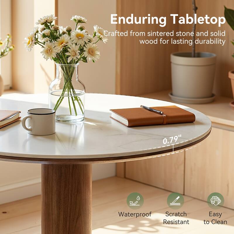 31.5 Inch Round Conference Table for 2-4, Office Meeting Table with Thicken Sintered Stone Tabletop - 31.5" Dia. x 29.53" H