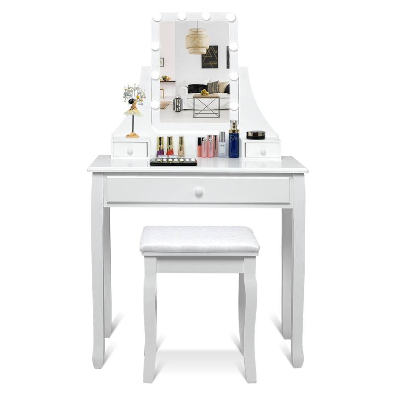 Costway Vanity Table 10 Dimmable Bulbs Makeup Desk WhiteBlackBrown