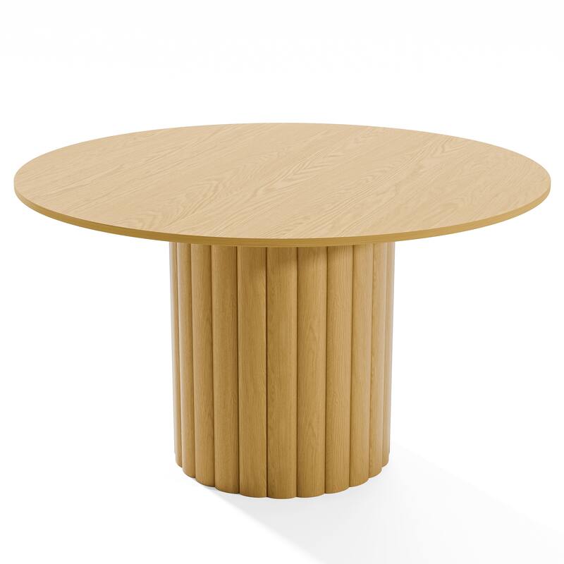Solid Wood Round Dining Table Kitchen Table with Tabletop & Textured Cylindrical Base