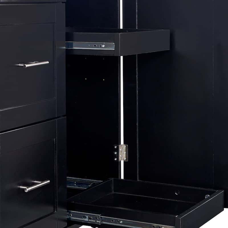 Rolling Kitchen Island with Storage, Kitchen cart with Rubber Wood Top, 3 Drawer, 2 Slide-Out Shelf and Internal Storage Rack