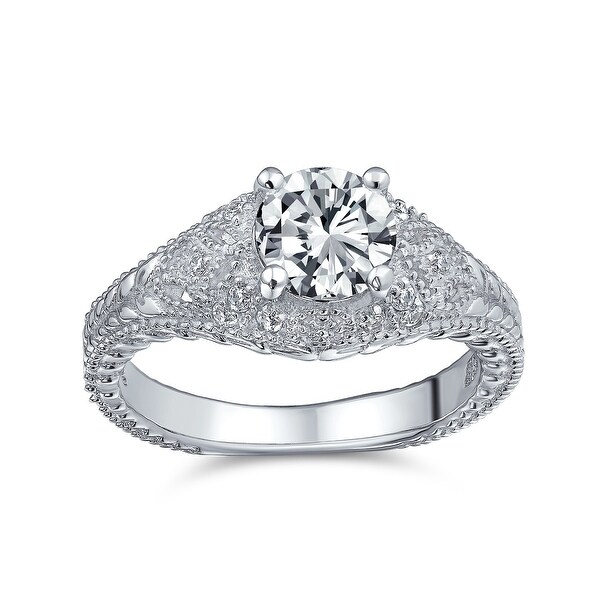 Solitaire Crown Mount Filigree CZ Engagement Ring 925 Sterling Silver. Opens flyout.