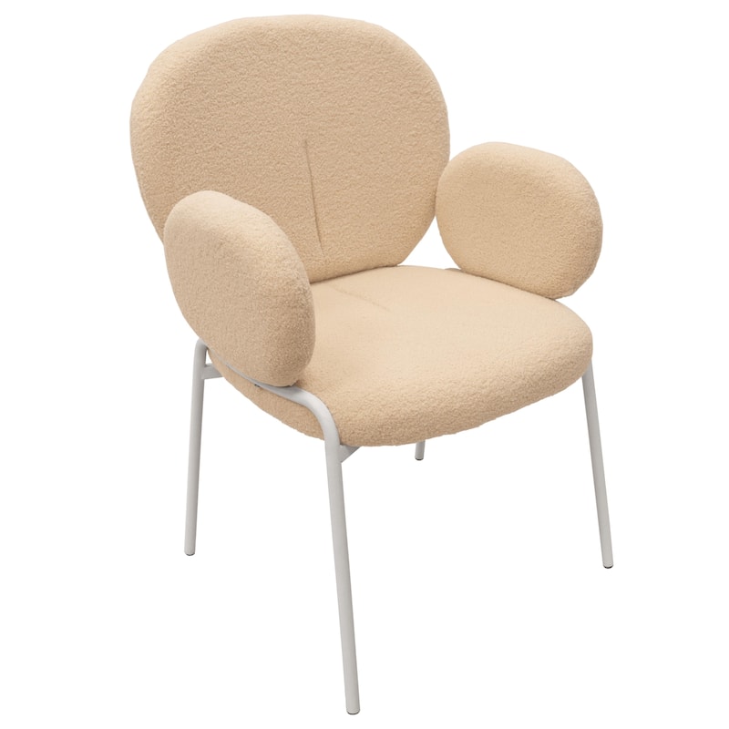 Celestial Boucle Dining Chairs in White Iron Legs by LeisureMod - Beige
