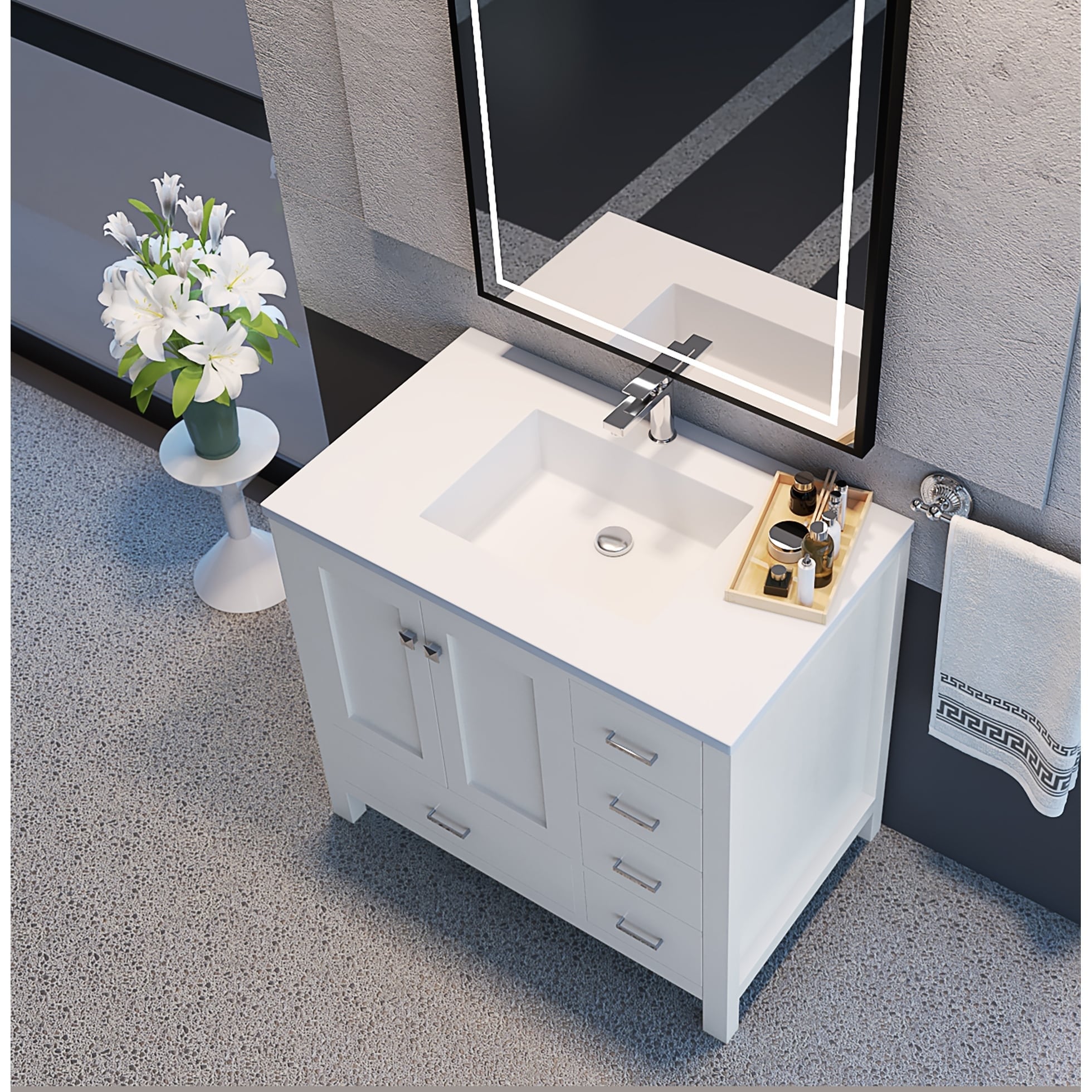 Serenity Solid Surface Bathroom Vanity Top with Integrated Sink - Modern Minimalist Design