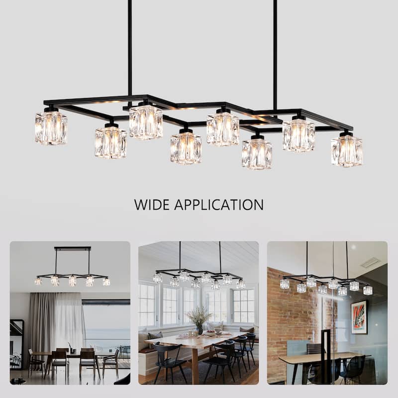12-Light Black Lantern Pendant Chandelier, Adjustable Height Farmhouse Ceiling Light Fixture for Kitchen, Dining Room, Foyer