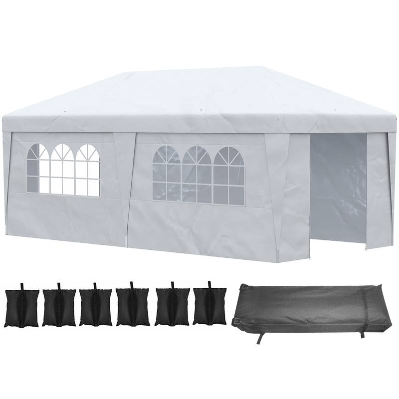 10'x19.5' Adjustable Pop Up Canopy Tent with Sidewalls, Double Doors & Wheeled Carry Bag for Outdoor Events - White