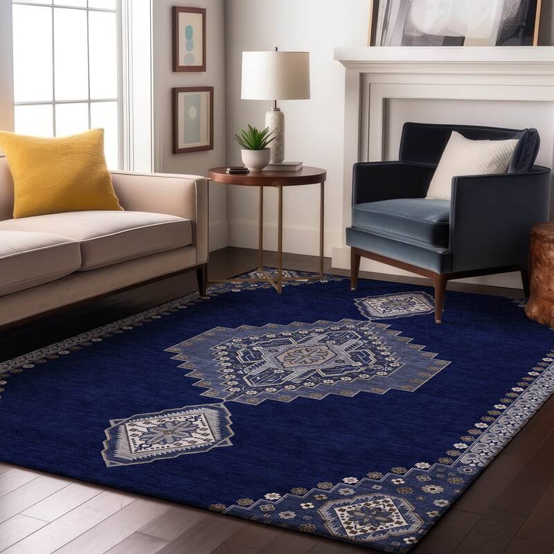 Premium Washable Super Soft Traditional Boho Mayfield Rug - Navy - 2'6" x 3'10"