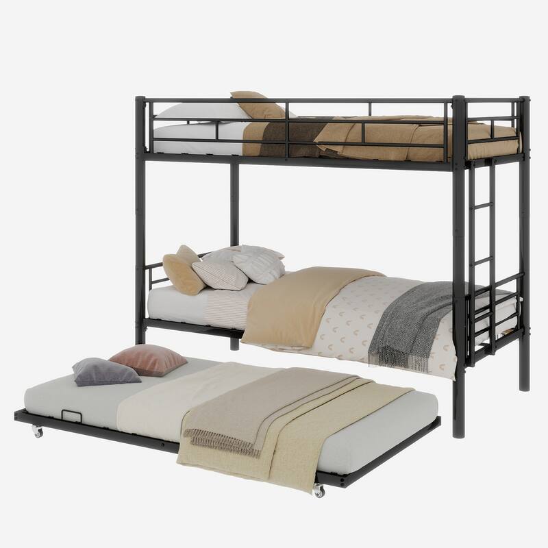 GDFStudio - Heavy-Duty Metal Twin over Twin Bunk Bed with Guardrail