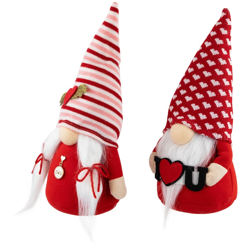 Plush Sitting "I Heart U" Gnome Valentine's Day Figures -12" - Set of 2 - 12"