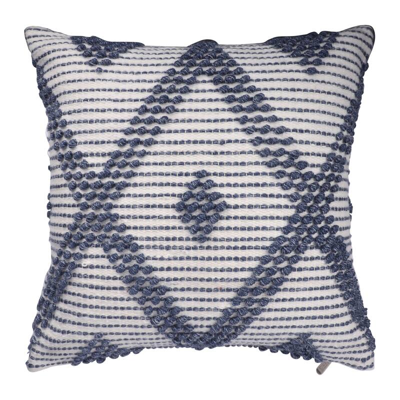 Handwoven Reversible Diamond Outdoor Throw Pillow Cover - 20" - Cream and Navy Blue
