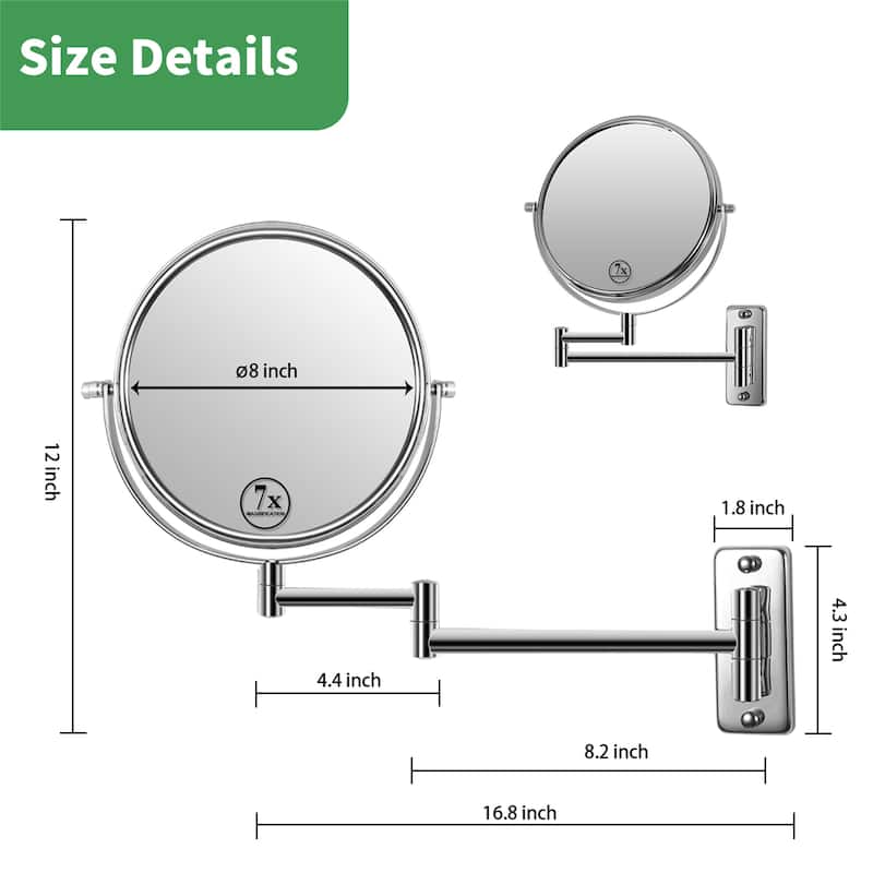 Wall Mount Zoom Makeup Mirror Double-Sided Chrome Finish