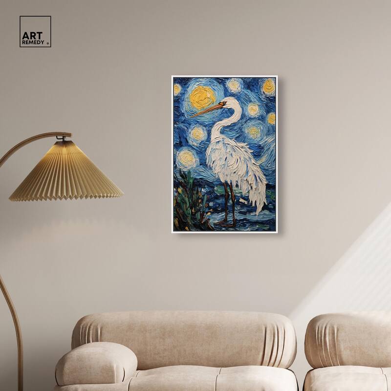 Crane in Starry Night Canvas by Art Remedy