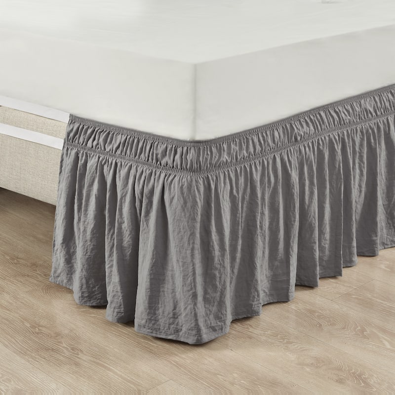 Lush Decor Ruched Ruffle Elastic Easy Wrap Around Bedskirt - Queen/King/Cal King - Dark Gray