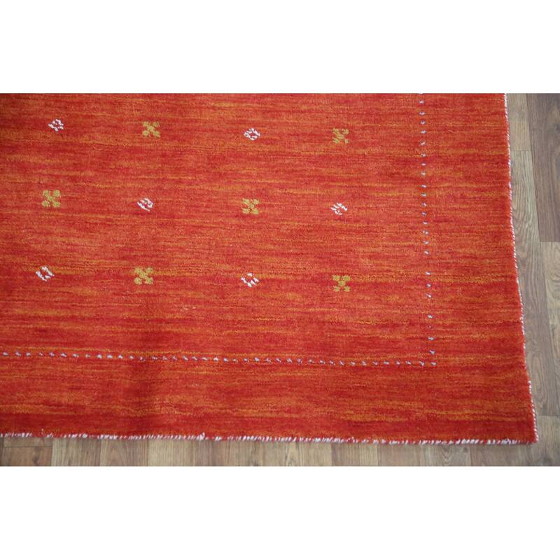 Tribal Orange Red Gabbeh Indian Rug Handmade Wool Carpet - 4'9" x 6'3"