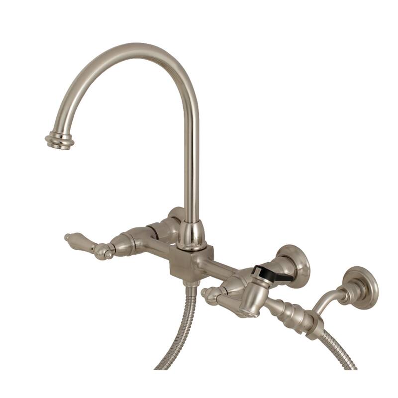 Kingston Brass Restoration Wall Mount Bridge Kitchen Faucet with Brass Sprayer - Brushed Nickel