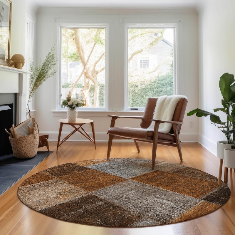Premium Washable Super Soft Vintage Global Mayfield Rug - Paprika - 8' x 8' - Round