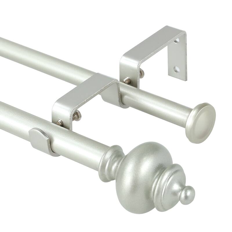 Modern Round Urn Adjustable Drapery Double Curtain Rod - 84"-120" - Antique Silver/Pewter