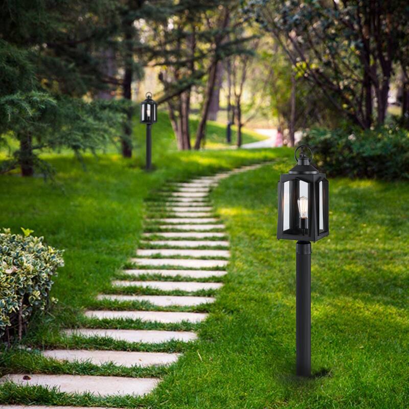 1-Light Matte Black Outdoor Post Light with Clear Glass Shade - M
