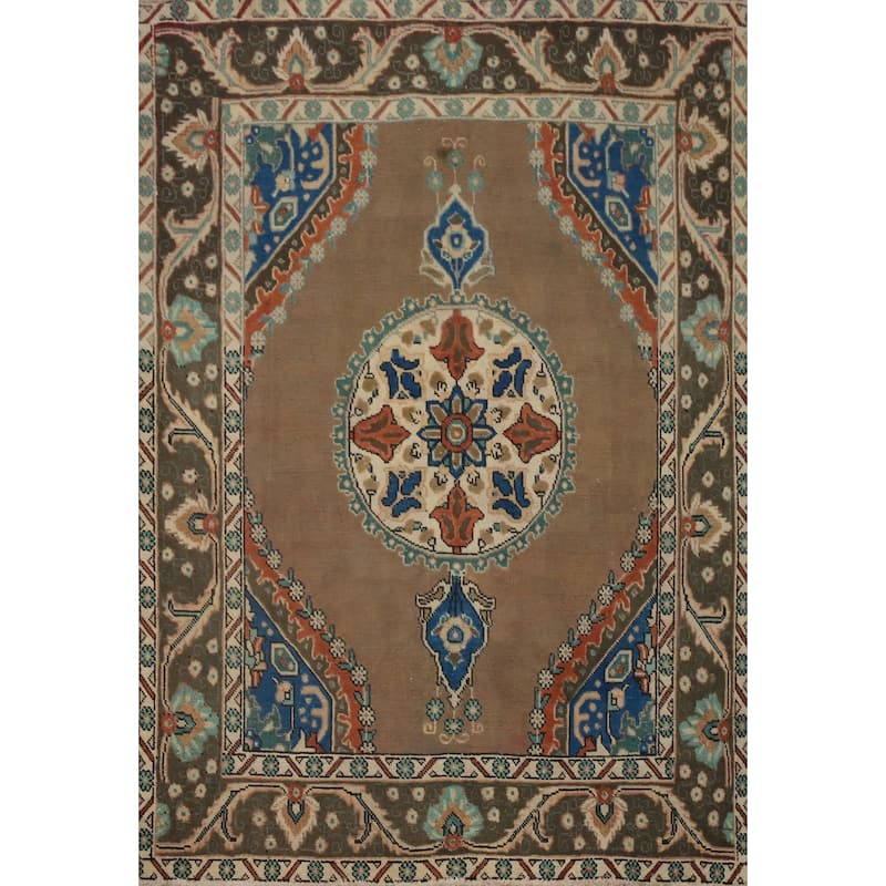 Hand Knotted Oriental 100% Wool Carpet Traditional Medallion Brown Tabriz Area Rug - 5' 11'' X 4' 10''