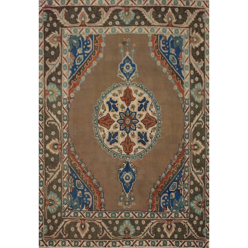 Hand Knotted Oriental 100% Wool Carpet Traditional Medallion Brown Tabriz Area Rug - 5' 11'' X 4' 10''
