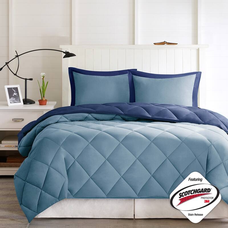 Full Queen 3M Scotchgard Diamond Quilting Reversible Down Alternative Comforter Set