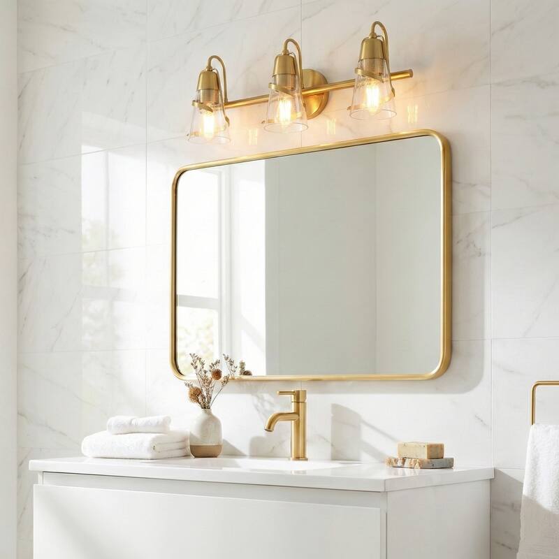 24" Modern Gold Seeded Glass 3 Light Dimmable Bathroom Vanity Lights Wall Sconce
