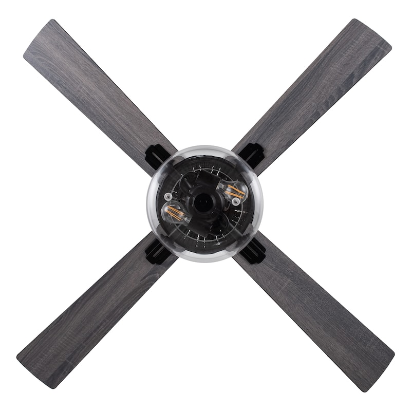 Aya River of Goods Black Metal and Glass 52-Inch Ceiling Fan with Light - 52" x 52" x 13.5"/18.5"